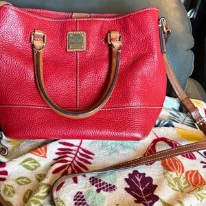 Dooney & Bourke Red Leather Tote with Brown Straps
